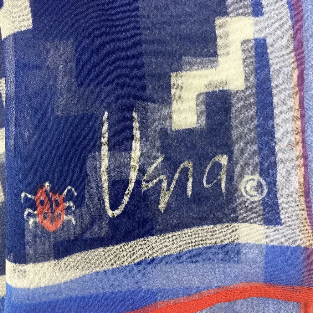 VTG Vera Neumann Ladybug Sheer Scarf Red White Blue Geometric Patriotic Zig Zag